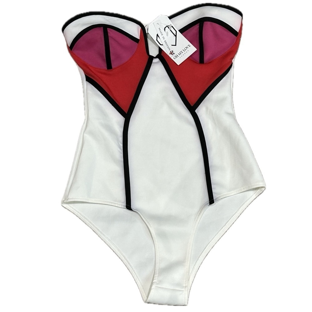 👙🏖️ OH MY LOVE London Colorblock Strapless One-Piece‎ Swimsuit | Sz S NWT